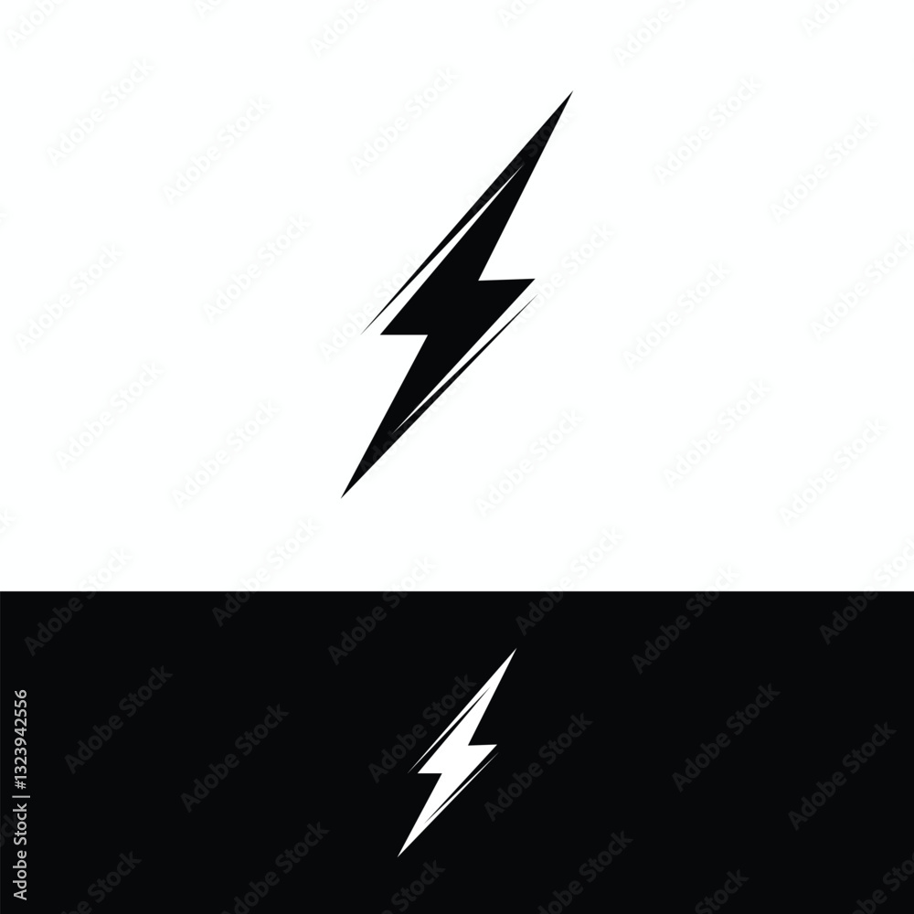 Modern Lightning Bolt Icon Design in Black and White for Creative Projects, Branding, and Fashion Modern Lightning Bolt Icon Design in Black and White for Creative Projects, Branding, and Fashion