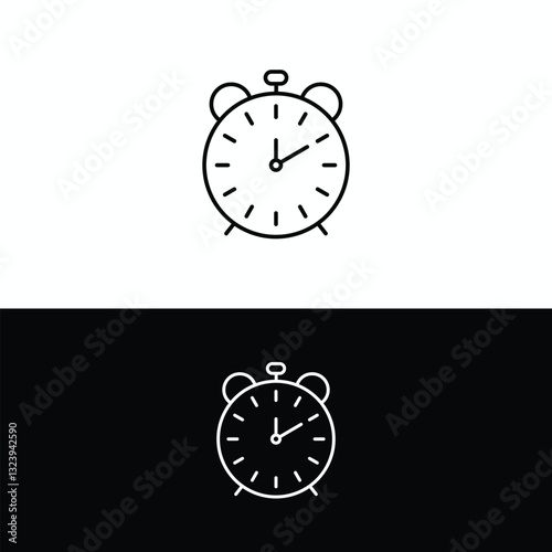 Minimalist Black and White Alarm Clock Icon Design for Timeliness and Punctuality