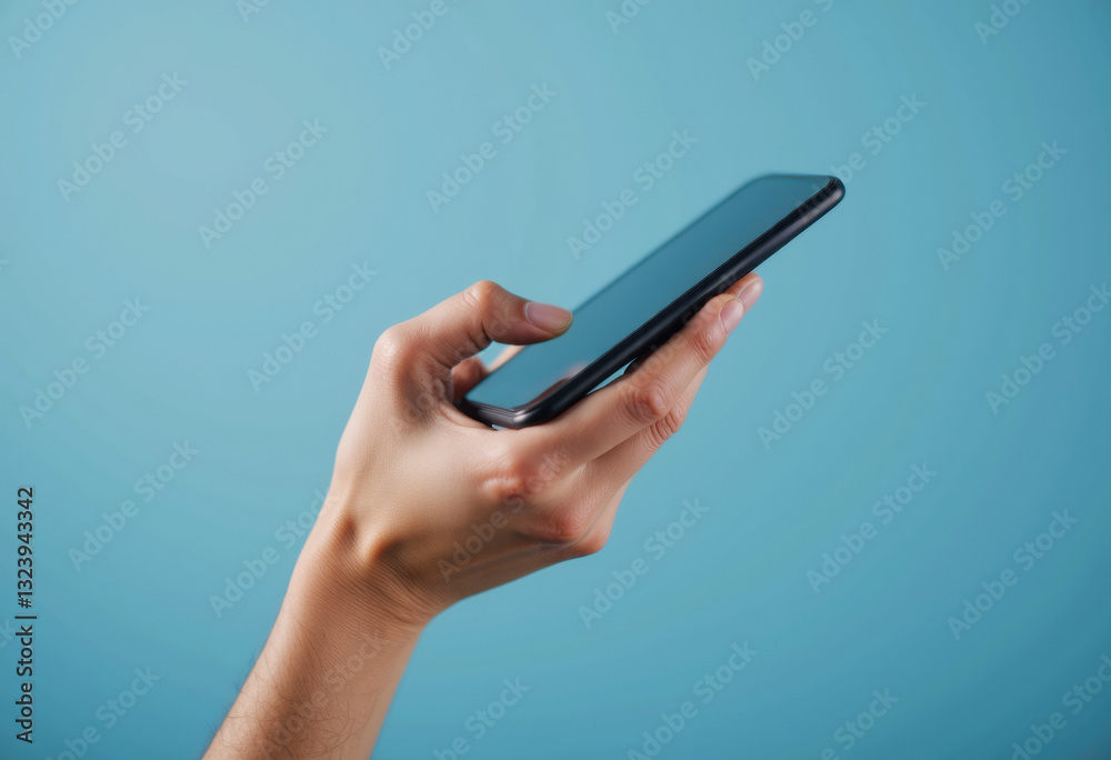 A person holding a smartphone against a blue background A person holding a smartphone against a blue background