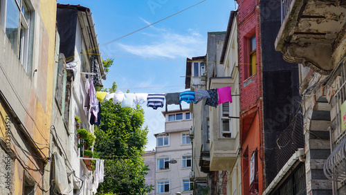 street in the old town with drying laundry outside