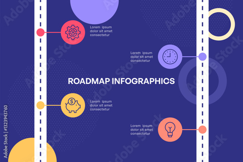 Simple Business Roadmap Infographic with Vertical Planning Milestones