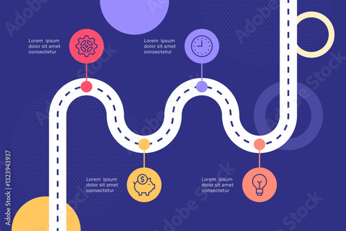 Wavy Roadmap Timeline Infographic with Process Icons