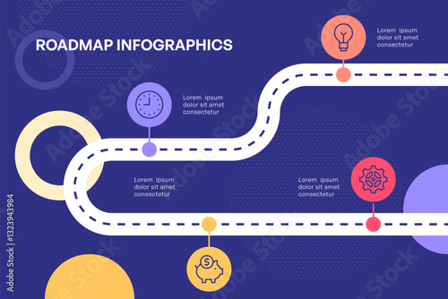 Business Strategy Roadmap Infographic with Connected Milestones