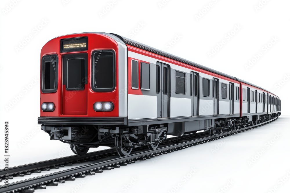 A sleek red and silver train gliding along the tracks in a bustling urban landscape at twilight isolated on transparent background A sleek red and silver train gliding along the tracks in a bustling urban landscape at twilight isolated on transparent background