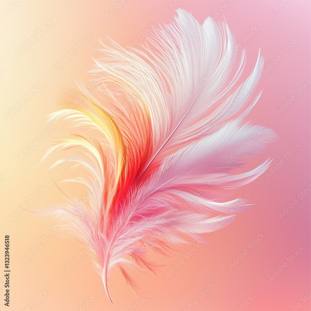 Obraz premium A delicate feather in soft pastel hues of pink and white, gracefully displayed against a dreamy gradient background.