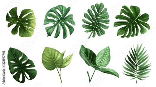 A Collection of Tropical Leaf Illustrations Highlighting Their Unique Shapes and Deep Green Hues