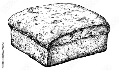 Rustic bread loaf in detailed mono style - vector, linear icons set.