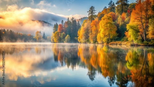 autumn lake serene peaceful scene, natural beauty