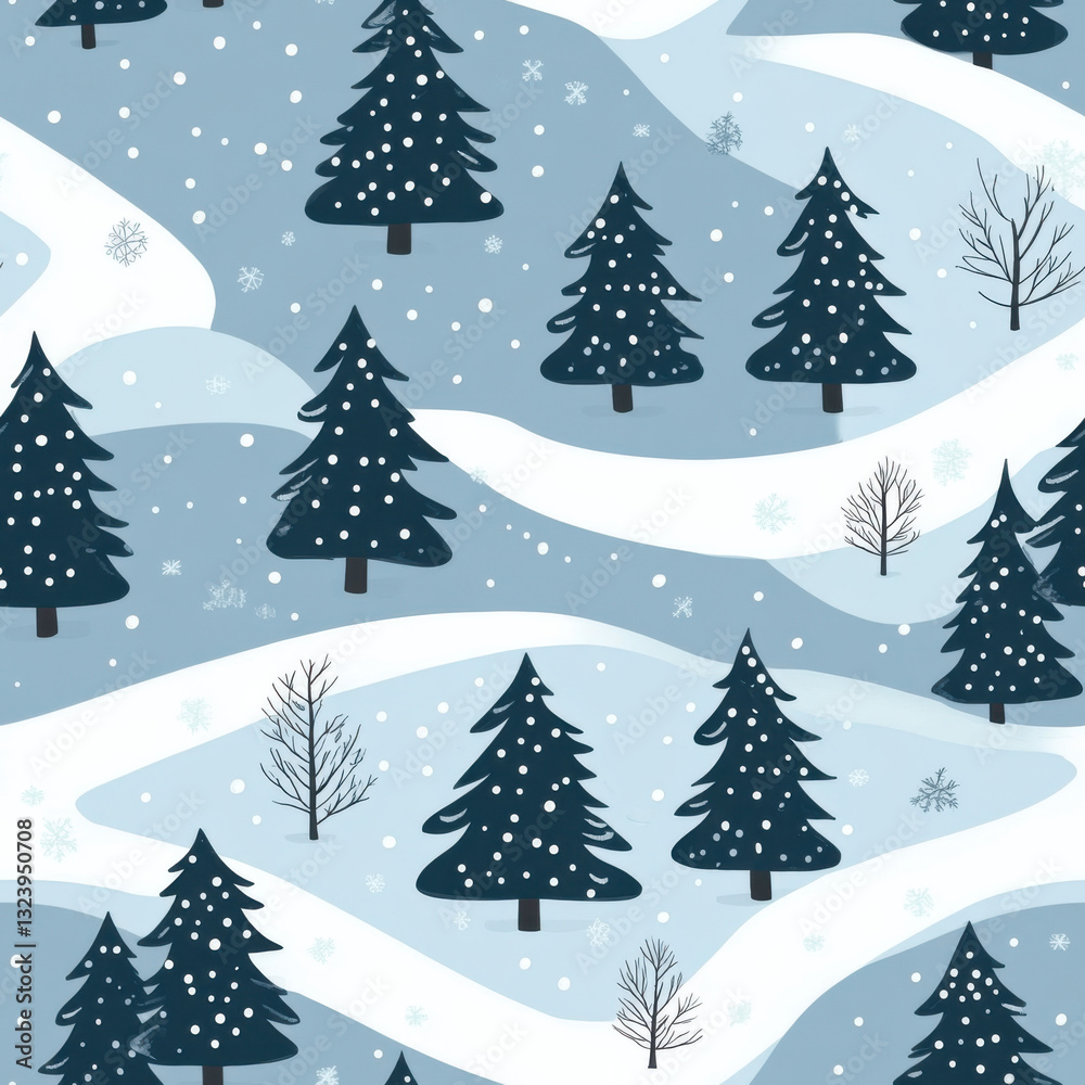 Obraz premium Seamless vector pattern featuring pastel green Christmas trees on a repeat background. Perfect for holiday-themed designs, gift wraps, textiles, and festive decorations.