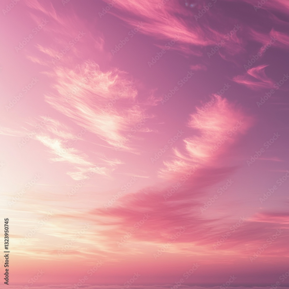 Fototapeta premium A serene sunset sky with soft pink and purple clouds blending into a tranquil atmosphere.