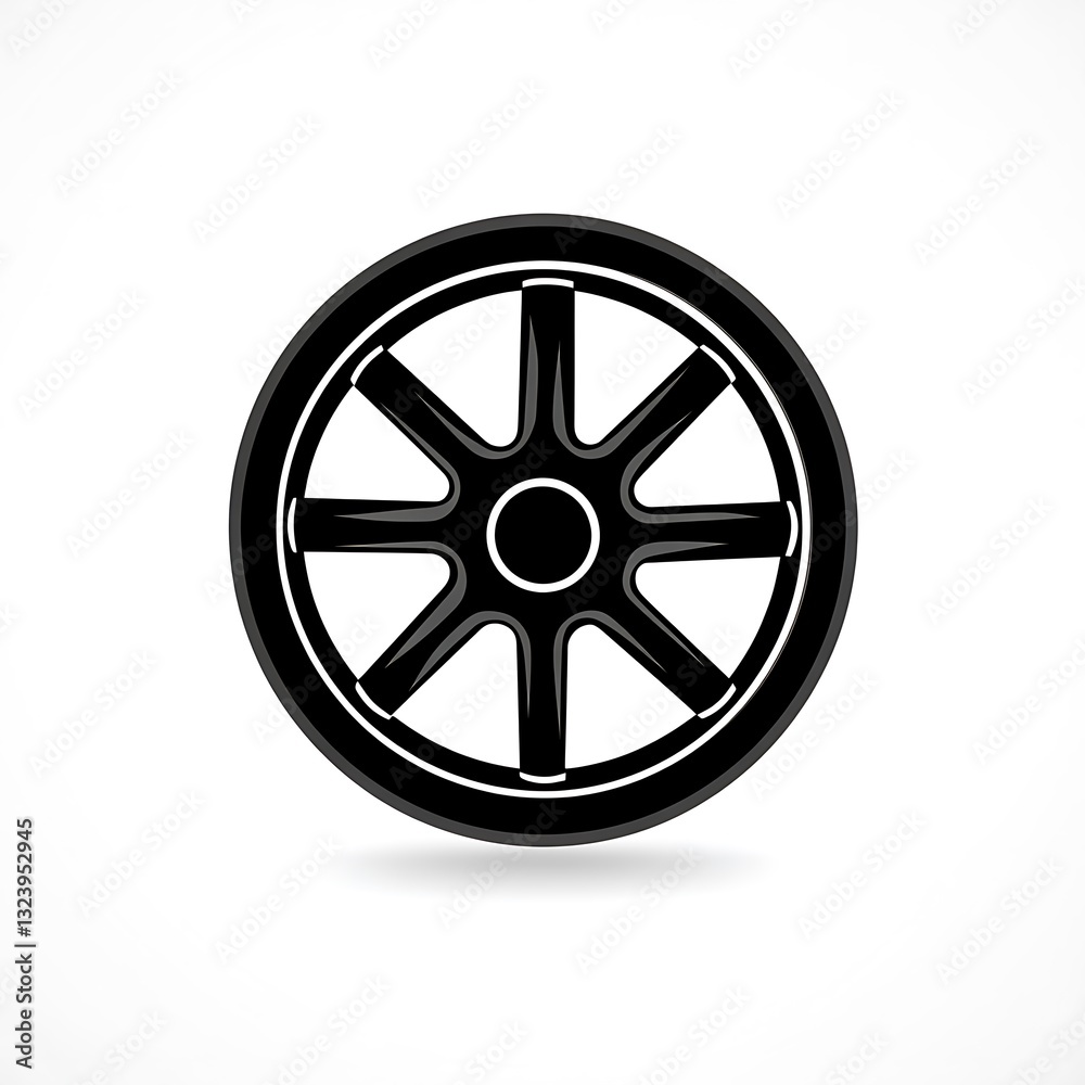 Fototapeta premium Black Wheel Icon Auto Part Tire Rim Vehicle Automotive Transportation