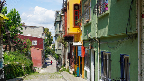 Colorful houses in the city of Istanbul, Balat neighborhood 