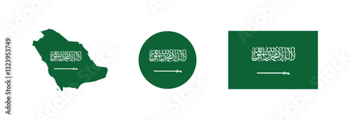 
Vector Saudi Arabia National Flag icon collection. Flag set of Saudi Arabia various styles.

