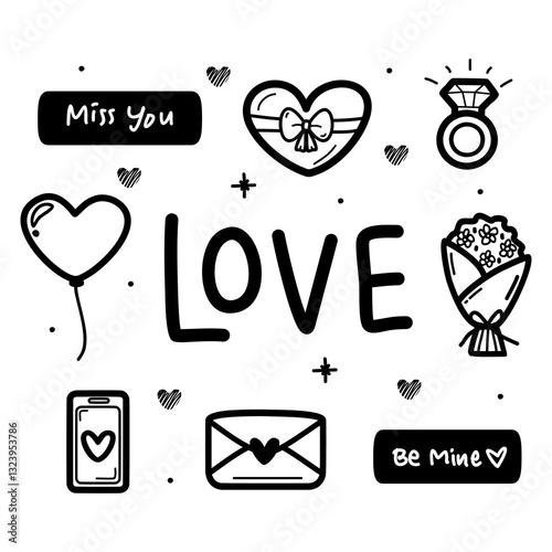 Cute hand drawn illustration all about love