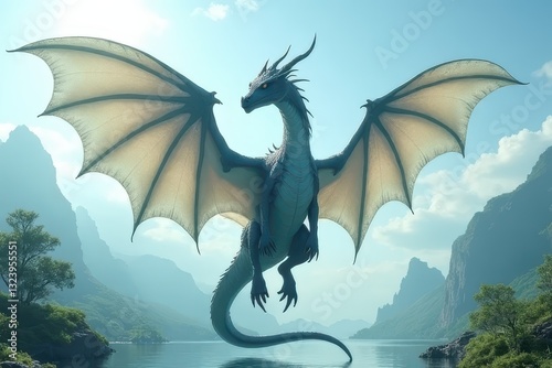 Ethereal Dragon Guardian in Serene Environment
