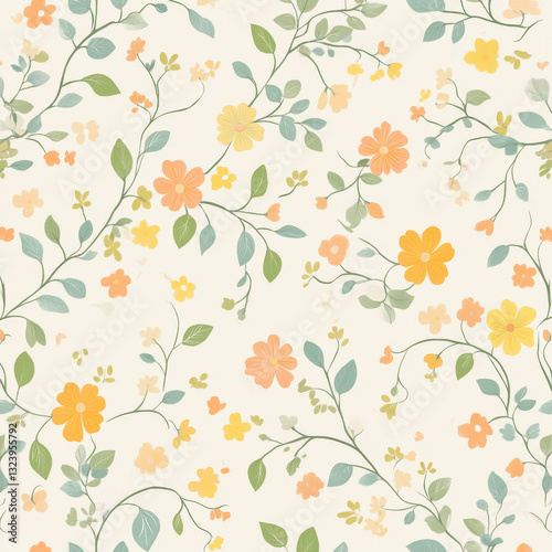Aesthetic flower illustration with a seamless design, featuring vibrant colors and intricate details. Perfect for textile prints, wallpapers, and digital backgrounds.

