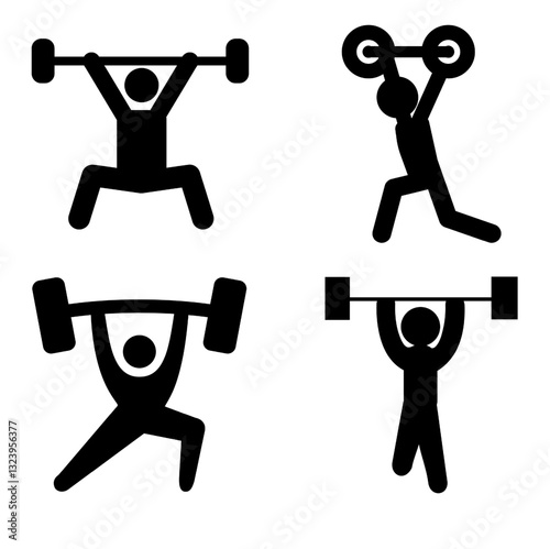 Black And White Weightlifting Exercises Icon Vector EPS 4 Set