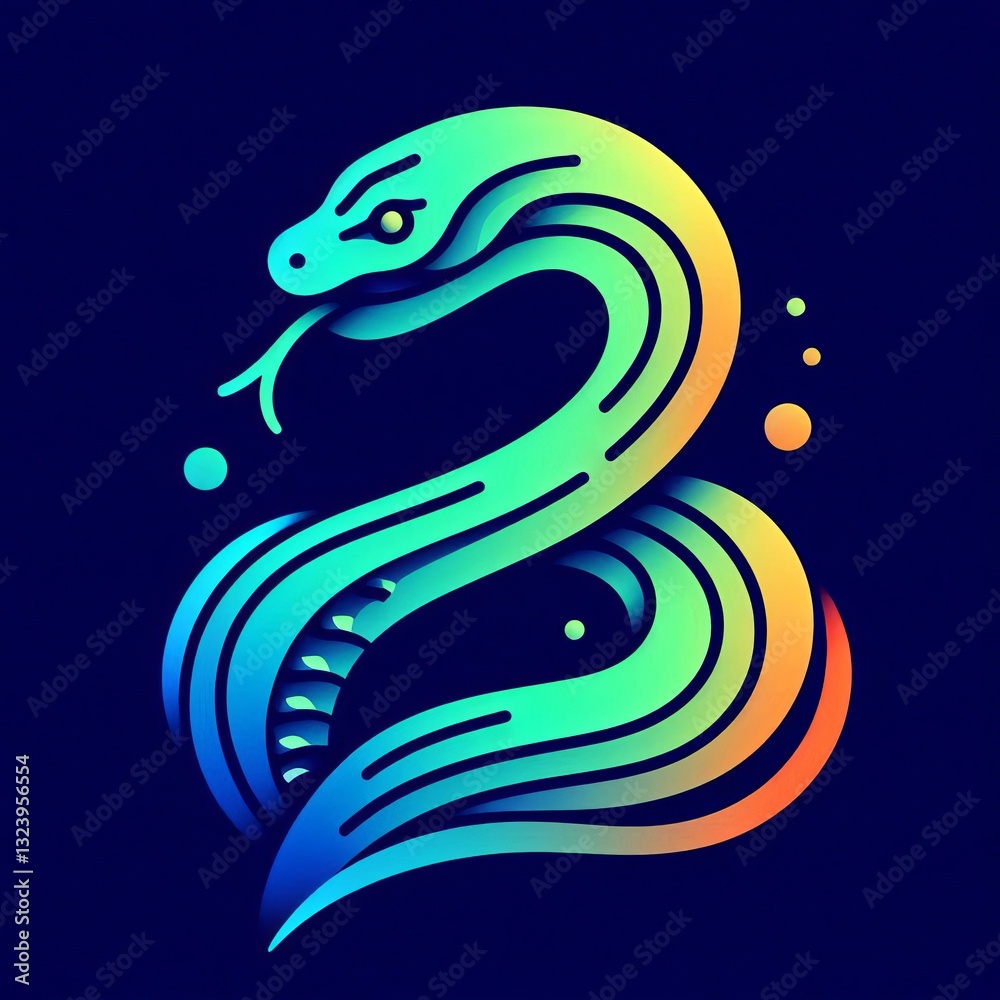 Naklejka premium Gradient Line Art Snake: Stylized Illustration Gradient Line Style 