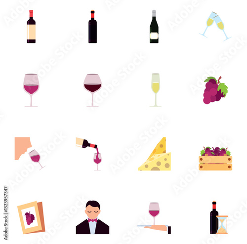 Set of winery vector icons with white background
