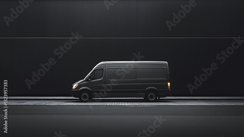 Black Cargo Van Parked City Street Modern Minimalist