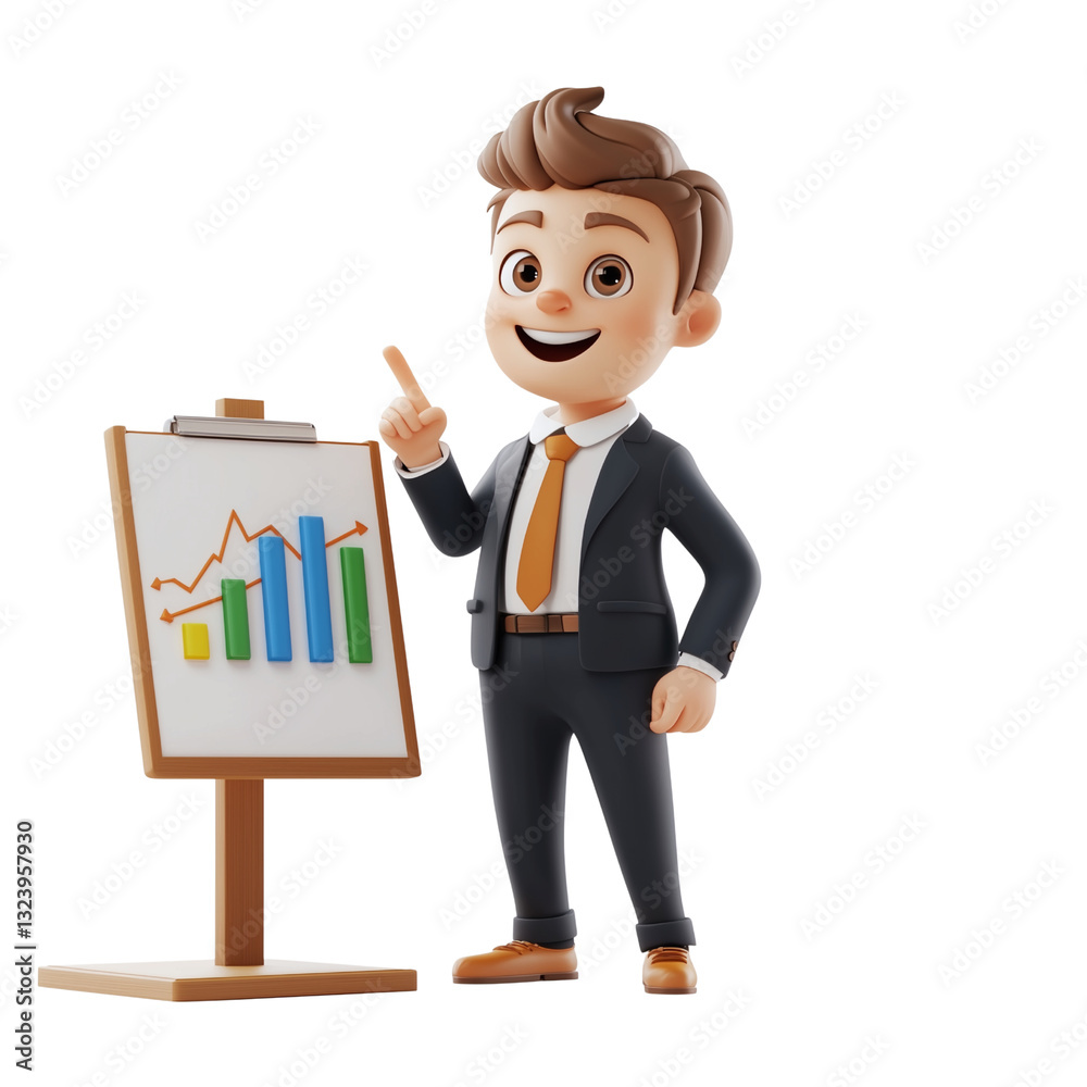 Cartoon businessman presenting a chart