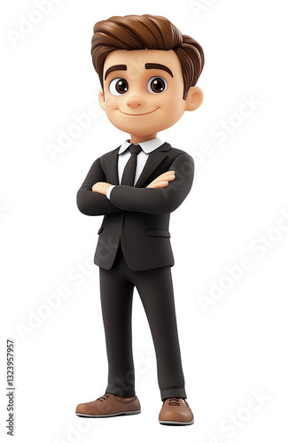 Obraz na płótnie Confident cartoon businessman with arms crossed w salonie