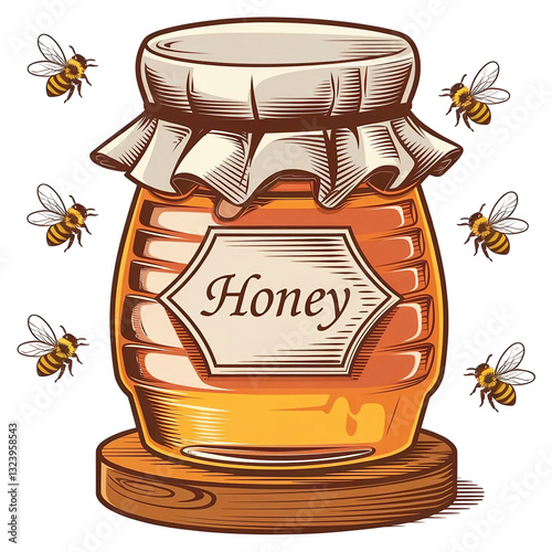 a clipart illustration of a honey jar
