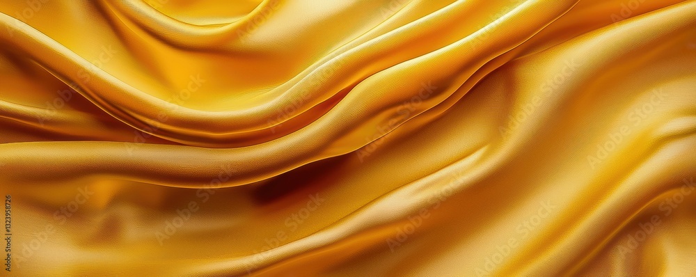 Fototapeta premium Elegant Yellow Satin Wave Pattern on Luxurious Silk Fabric with Gold Metallic Effect, Soft Textured Wave Design in High-Quality Material