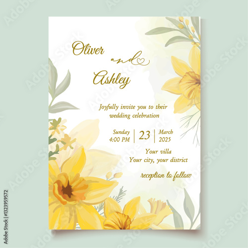 Yellow flowers spring invitation template with daffodil flowers