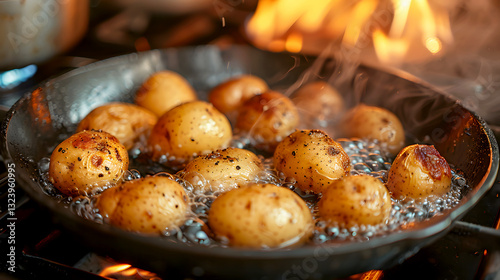 Crispy Golden Potatoes Frying in Hot Oil on a Stovetop