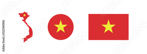Vector Vietnam National Flag icon collection. Flag set of Vietnam various styles.