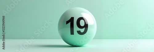 Soft green lottery ball with number 19 on a pastel background, minimalistic and elegant. Represents luck, fortune, and financial success, ideal for gambling ads and investment themes.