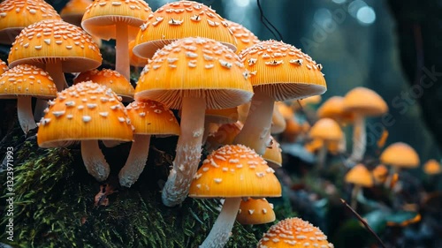 Enchanted Forest: A Cluster of Vibrant Orange Mushrooms