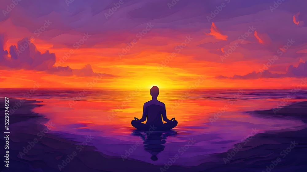 Embracing Tranquility: Mindful Meditation on a Serene Beach at Sunset Embracing Tranquility: Mindful Meditation on a Serene Beach at Sunset