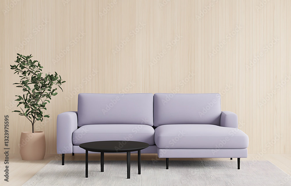 Fototapeta premium Modern living room setup with stylish sofa and coffee table minimalist design indoor space natural light