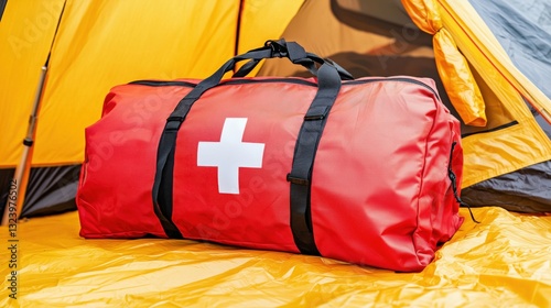 Red Cross Emergency Medic Bag in Disaster Relief Tent