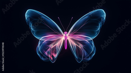 Glowing Neon Butterfly Wings Abstract Art Digital Design