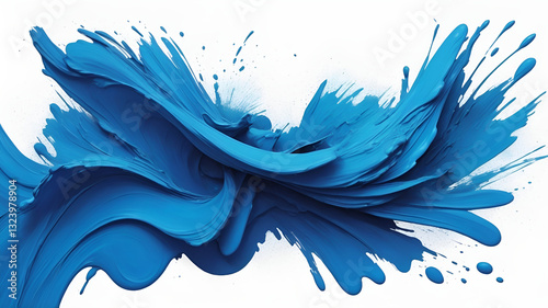 Dynamic Brushstroke of Vibrant Blue Paint on White Background