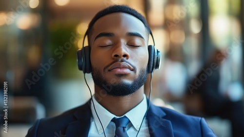 Calm Businessman Listening to Music