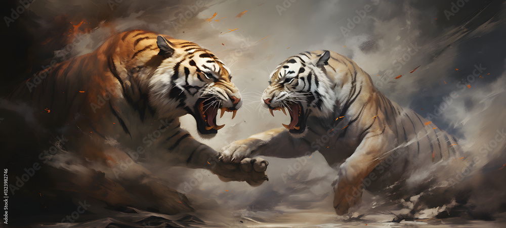 Obraz premium epic tiger battle, ai generative