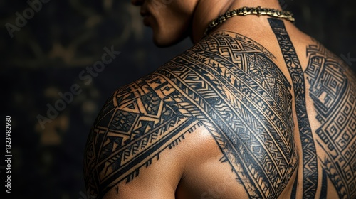 Polynesian Tattoo Design on Man s Back and Shoulder
