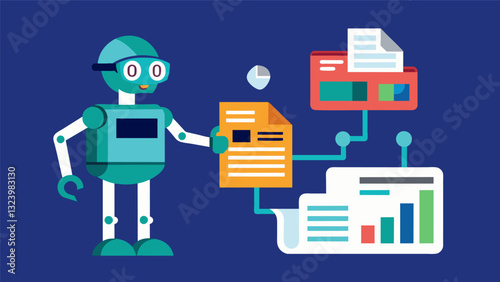 Gone are the days of manually sifting through data and statistics to uncover newsworthy stories automated systems are now able to do it in a fraction of the time.. Vector illustration