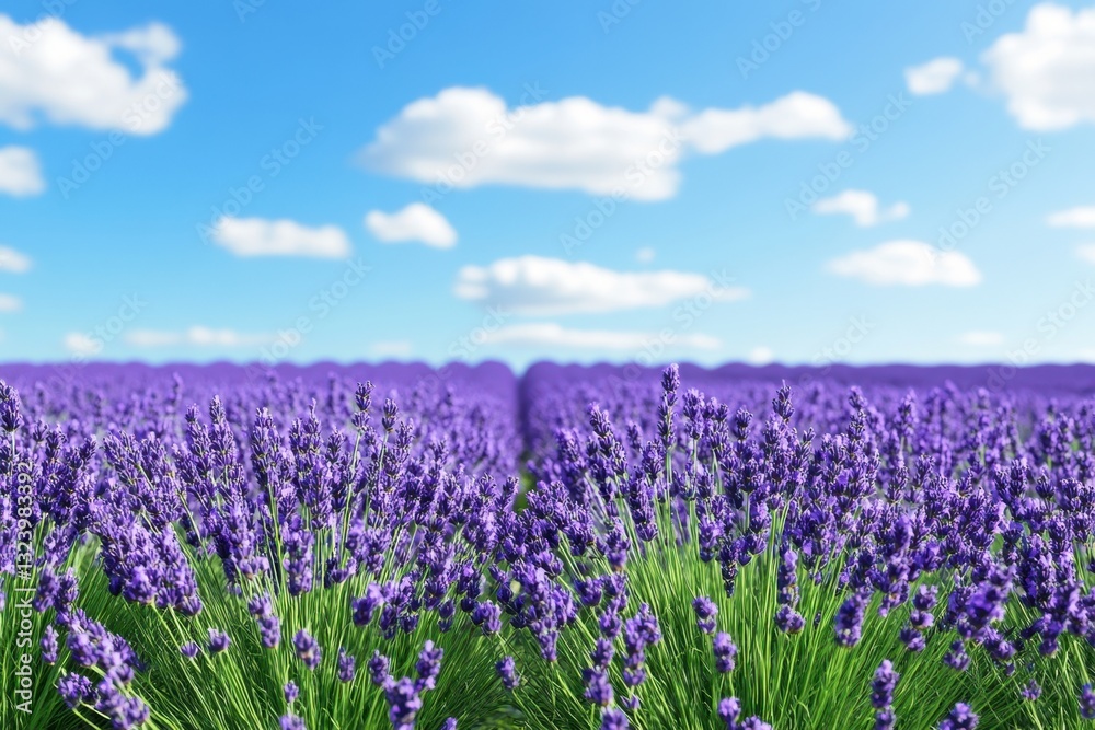 Fototapeta premium Lavender fields under a clear blue sky create a serene landscape during summer