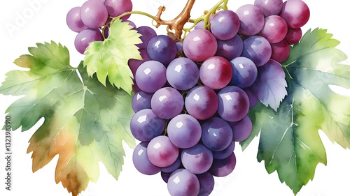Watercolor Grapes Isolated on White Background