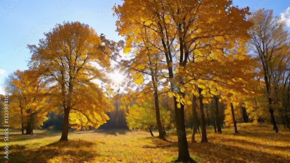Beautiful Autumn Landscape with Vibrant Yellow Trees and Sunlight Beautiful Autumn Landscape with Vibrant Yellow Trees and Sunlight
