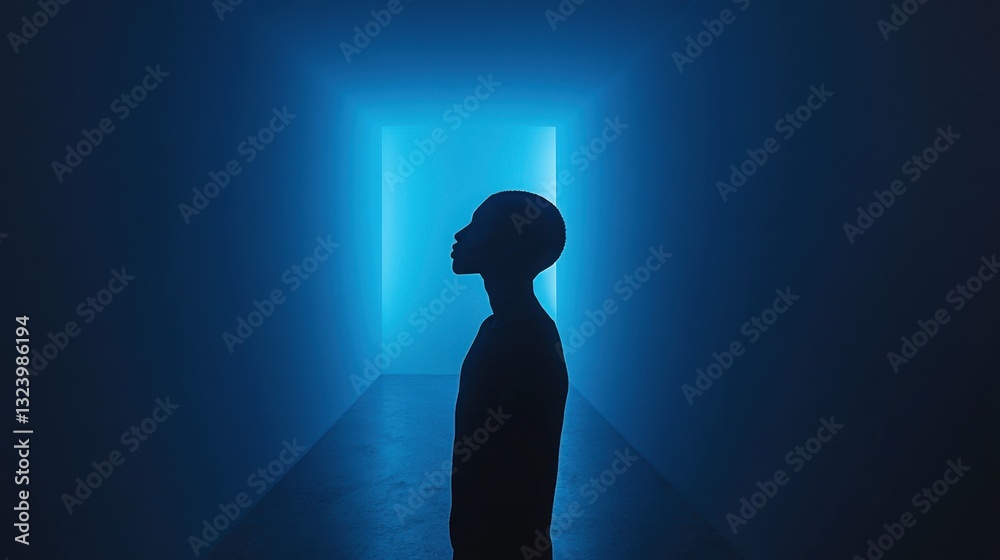 Silhouette Person Blue Light Corridor Hope Future Silhouette Person Blue Light Corridor Hope Future
