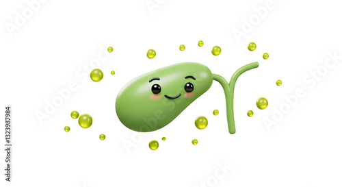 Delightful Cartoon Gallbladder with Bile Bubbles for Medical Education