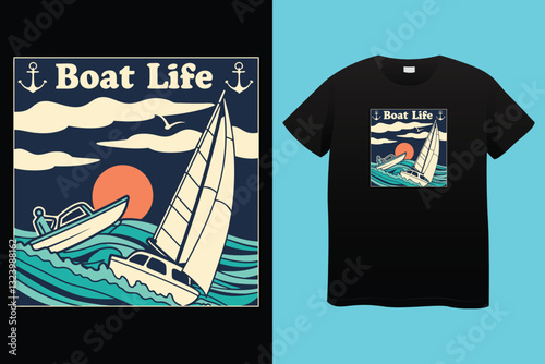 East Dock yachting company sailing team cute vintage vector print for children kid boy marine wear tee shirt