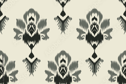 Seamless ethnic ikat pattern featuring tribal and folk embroidery combined with Mexican Aztec geometrics. Perfect for graphic art, rug design, wallpaper, wrapping and clothing.