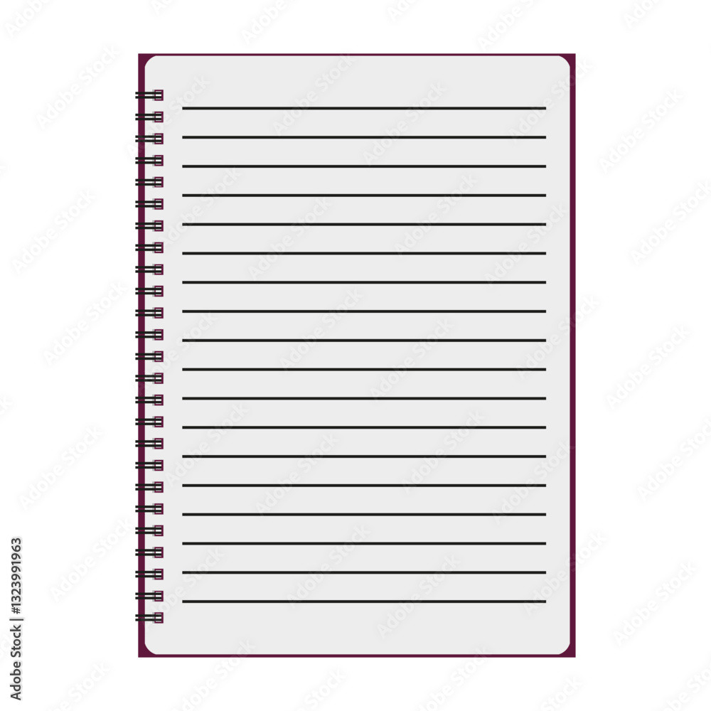 Notebook vector icon. Spiral bound paper. Lined writing pages. Stationery school supply. Notebook vector icon. Spiral bound paper. Lined writing pages. Stationery school supply.